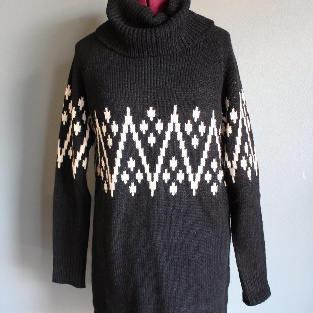 Women's Mo:vint New York Black/White Cowl Neck Sweater ~S~